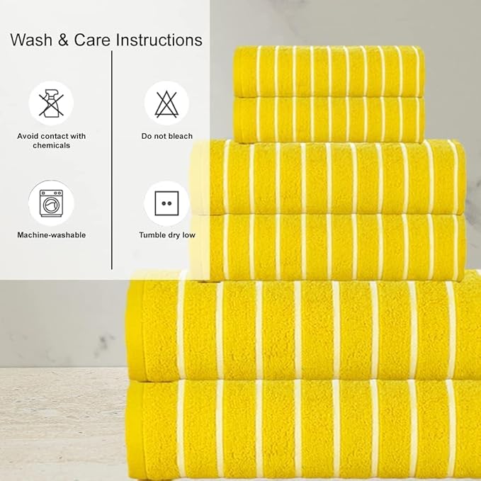 CASA COPENHAGEN Ecstatic 6Pcs 100% Egyptian Cotton Large Designer Towels Gift Set- Yellow, 600GSM, 2Bath 2Hand 2Washcloths, Bath Towels for Bathroom Set for Women & Men