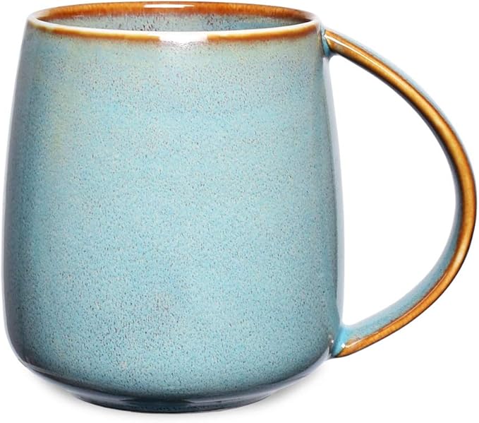 Bosmarlin Matte Ceramic Coffee Mug, Tea Cup for Office and Home, 13 oz, Dishwasher and Microwave Safe, 1 Pack (Lake Blue(Glossy))
