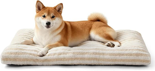 FURTIME Washable Dog Bed Medium Size Dogs, Deluxe Dog Crate Beds Comfy Fluffy Kennel Pad Anti-Slip Pet Sleeping Mat, Machine Washable Dogs Pillow, 29"x21"x3", White