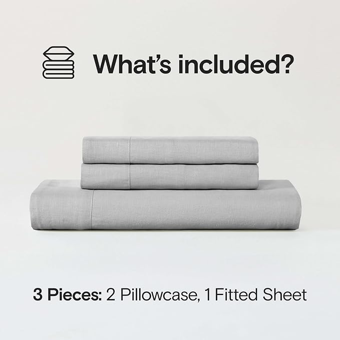 Sijo Stone Washed Organic French Linen Bed Sheet Set, GOTS Certified Organic, Best Cooling Linen Sheet Award by Sleep Foundation, 3 Piece - 2 Pillowcases and 1 Fitted Sheet (Dove, King)