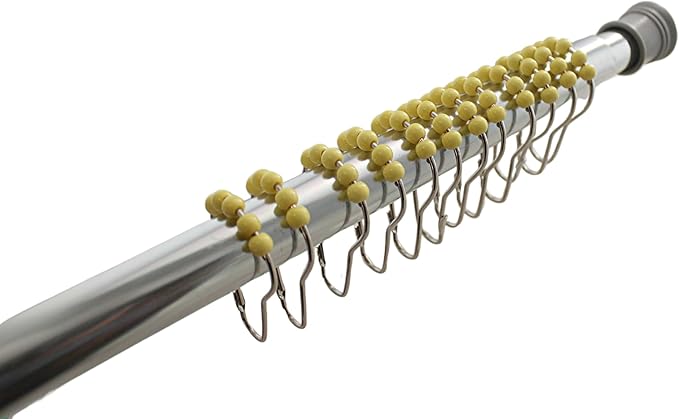 Dependable Industries inc. Essentials Decorative PEVA Shower Curtain Liner - PVC-Free, Odorless with Magnetized Bottom, Rustproof Grommets & Yellow Chrome Finish Roller Ball Hooks Set