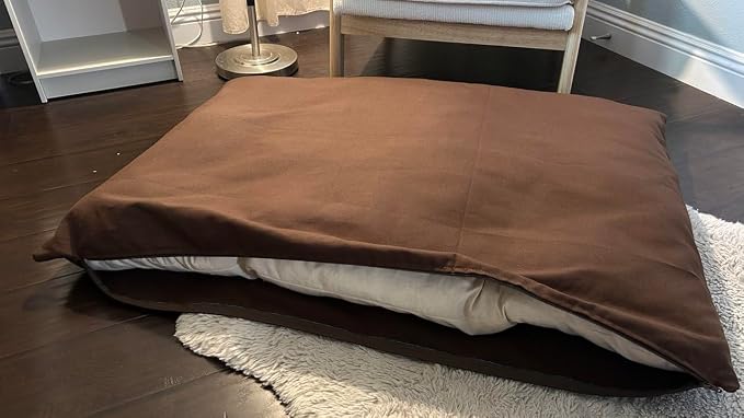 Natural Cotton Canvas Dog Bed – Raw Cotton Filled Pet Cushion Insert, Breathable Eco-Friendly Dog Mattress, Durable Washable Cover with Zipper (Dark Brown, Large 48"x30"x5")