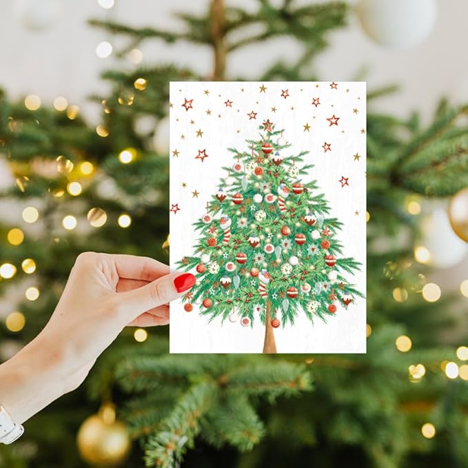 Tree-Free Greetings - Season's Greeting Card - Artful Designs - 1 Card + Matching Envelopes - Made in USA - 100% Recycled Paper - 5 x 7 - Classic Tree (VO80681)