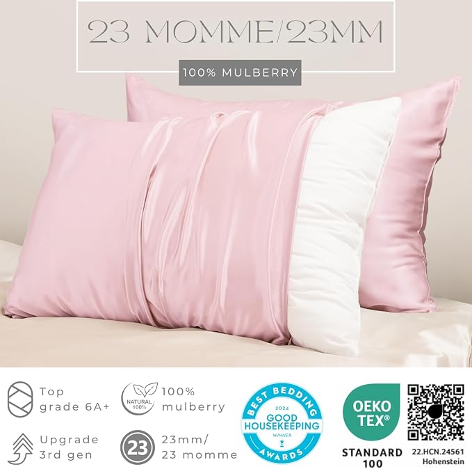 PROMEED Natural 23mm Silk Travel Pillow Cases 13 x 18 with Hidden Zipper, Both Sides Oeko-TEX Certified Real Mulberry Silk Pillowcase for Mini Pillow (Travel-13 x18, Pink)