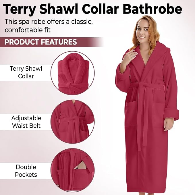 KAHAF COLLECTION Cotton Terry Robes for Women and Men, Terry Shawl Collar Bathrobe, ONE SIZE - UNISEX Men & Women Spa Robe