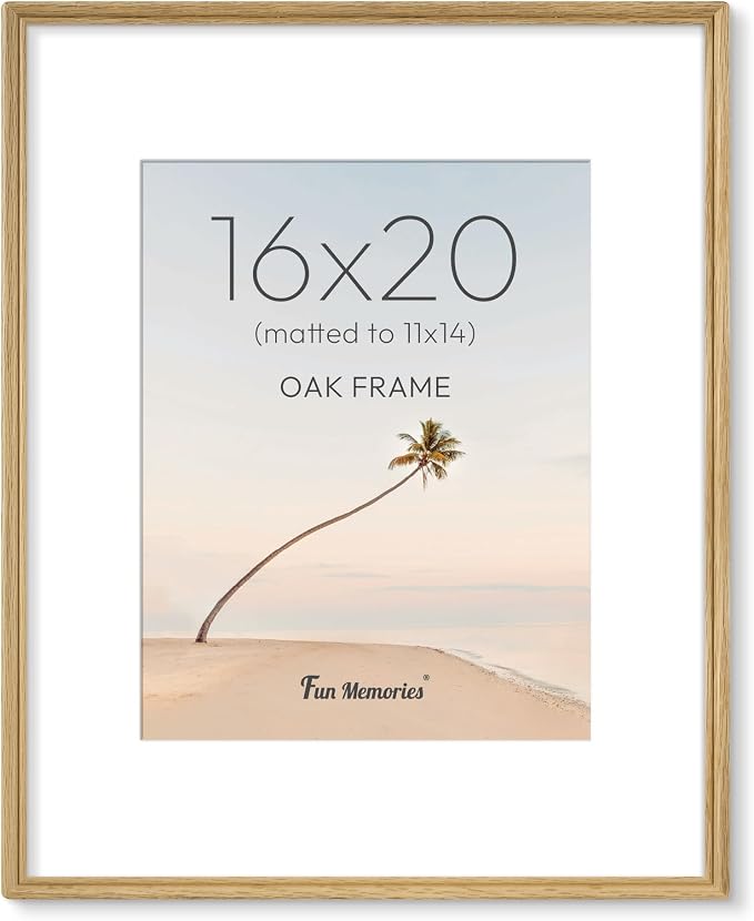 16x20 Picture Frame with Mat for 11x14, USA-Sourced Oak Wood Handcrafted Rounded Corner with HD Tempered Glass, 16 x 20 Gallery Wall Frames for Posters & Art Prints, Vertically or Horizontally