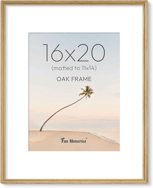 16x20 Picture Frame with Mat for 11x14, USA-Sourced Oak Wood Handcrafted Rounded Corner with HD Tempered Glass, 16 x 20 Gallery Wall Frames for Posters & Art Prints, Vertically or Horizontally