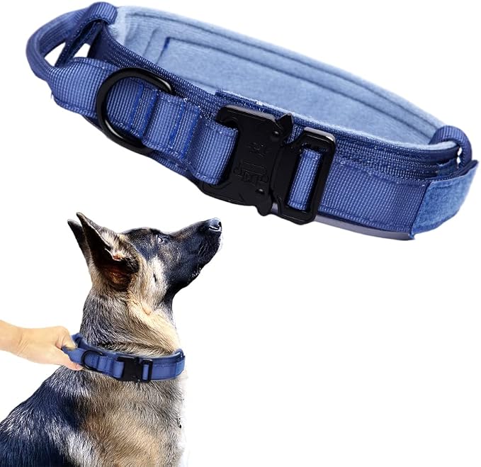 Tactical Dog Collar Adjustable Military Nylon Dog Collar with Control Handle and Heavy Duty Metal Buckle for Medium and Large Dogs (Dark Blue,M)