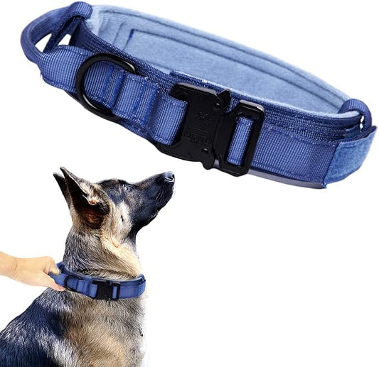 Tactical Dog Collar Adjustable Military Nylon Dog Collar with Control Handle and Heavy Duty Metal Buckle for Medium and Large Dogs (Dark Blue,XL)