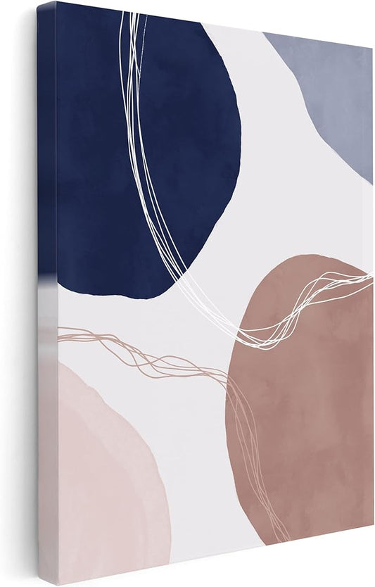 Monem Art Abstract Organic Shapes Print - Scandinavian Blue Geometric Poster - Wall Decor for Living Room, Bedroom or Office - 16x20 STRETCHED CANVAS Wall Art by Mareike Bohmer