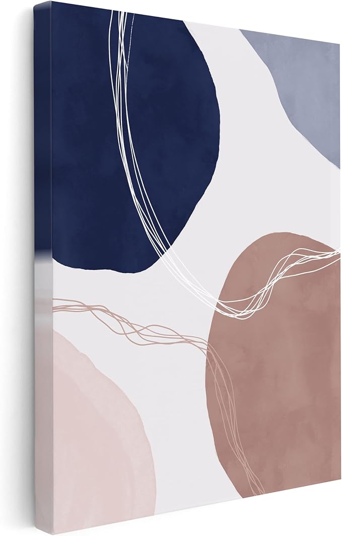 Monem Art Abstract Organic Shapes Print - Scandinavian Blue Geometric Poster - Wall Decor for Living Room, Bedroom or Office - 12x16 STRETCHED CANVAS Wall Art by Mareike Bohmer