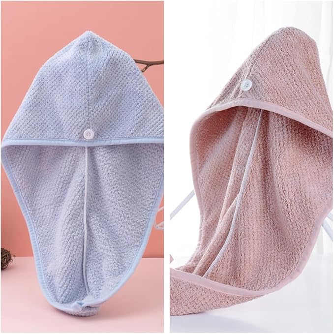 2 Pack Microfiber Hair Towel Wrap for Women,Super Absorbent Hair Drying Towel- Quick Dry,Turban for All Hair Style（ Pink &Blue）