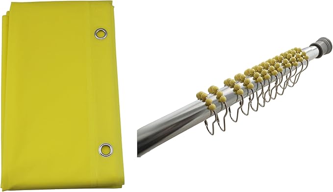 Dependable Industries inc. Essentials Decorative PEVA Shower Curtain Liner - PVC-Free, Odorless with Magnetized Bottom, Rustproof Grommets & Yellow Chrome Finish Roller Ball Hooks Set