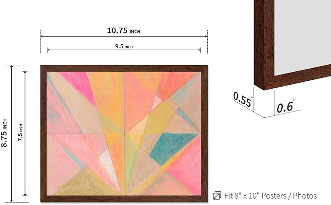 Monem Art Colorful Geometric Abstract Painting Print - Pastel Art Deco Style Art Poster - Wall Decor for Living Room, Bedroom or Office - 8x10 Brown Framed Wall Art by Renee Stramel