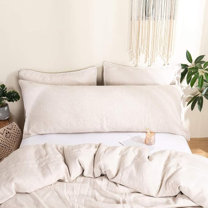 Simple&Opulence Body Pillow Cover 20" x 54",100% Pure Linen, Ultra Soft and Breathable, Body Pillowcase with Envelope Closure for Adults(Linen)