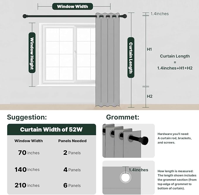 H.VERSAILTEX Linen Curtains 100% Blackout Curtains for Bedroom 120 inch Long Full Light Blocking Nature Linen Blended Window Curtains for Living Room Nickel Grommet (2 Panels, Heathered White)
