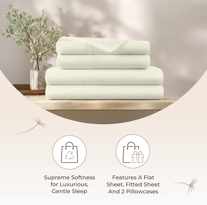 100% Organic Cotton Sheets King Size - GOTS Certified Cotton Percale Sheets with Crisp Cool & Breathable Percale Weave Perfect for Hot Sleepers - Durable Luxury 4 Piece Set (Cream, King)