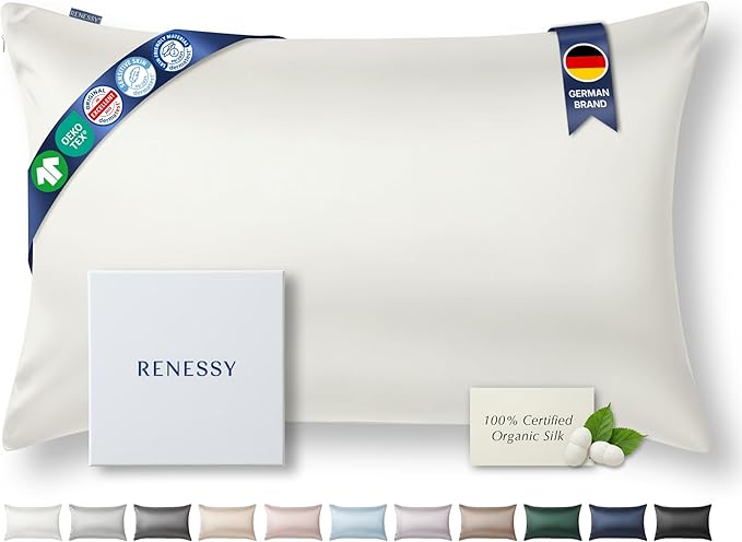 Premium Silk Pillowcase 100% Organic Mulberry Silk, 22 Momme, Grade 6A - Oeko-Tex Certified in Germany - Luxury for Hair & Skin, 1 Piece (Queen, Natural Silk Off-White)