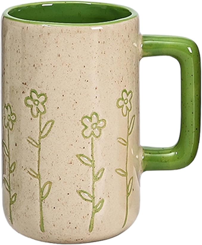 Mugs,coffee mug,17 Oz Large Ceramic Coffee Mug,Big Handmade Relief Pottery Tea Cup for Office and Home,Big Handle Easy to Hold,Microwave and Dishwasher Safe,Stylish Texture Glaze Beige-500ml ( Color :
