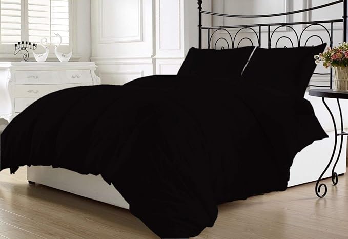 Luxurious and Hypoallergenic 600 Thread Count 1 Piece Down Alternative Comforter 100% Egyptian Cotton Solid (King/Cal King, Black)