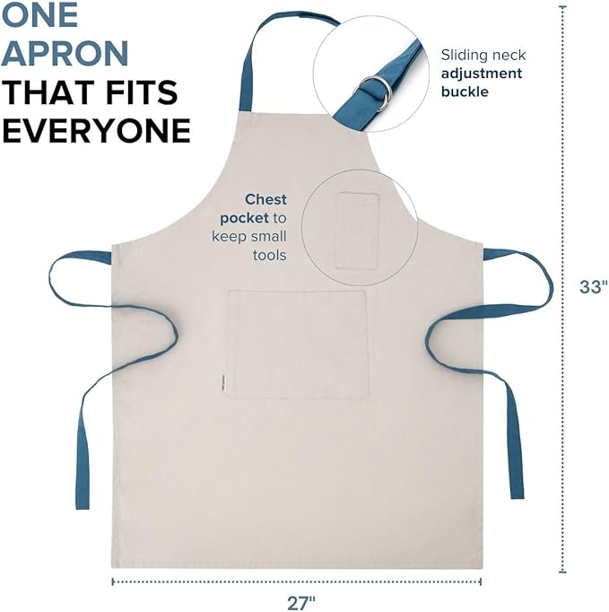 Cotton Canvas Apron for Women & Men – Adjustable Neck Strap & Waist Ties with Pockets