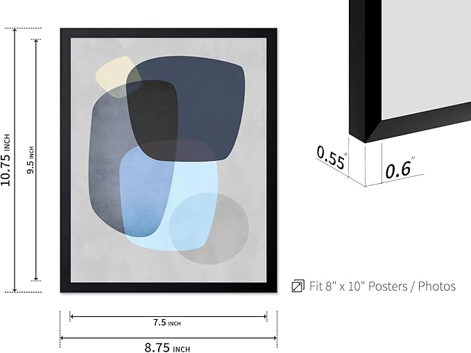 Monem Art Abstract Blue Shapes Print - Scandinavian Minimalist Art Poster - Wall Decor for Living Room, Bedroom or Office - 8x10 Black Framed Wall Art by Mareike Bohmer