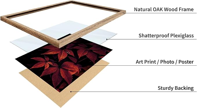 Monem Art Red Autumn Leaves Macro Photography Print - Moody Botanical Nature Poster - Wall Decor for Living Room, Bedroom or Office - 12x16 Beige Framed Wall Art by Mareike Bohmer