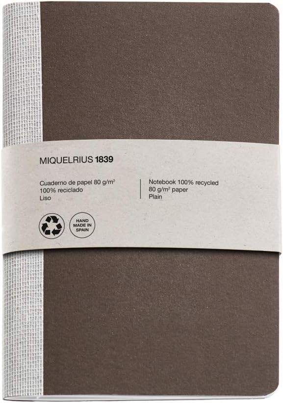 Miquelrius Cute Recycled Notebook with Staple and Fabric Spine Size mm, 56 Plain 80 g/m2 Pages 152 x 210 mm brown