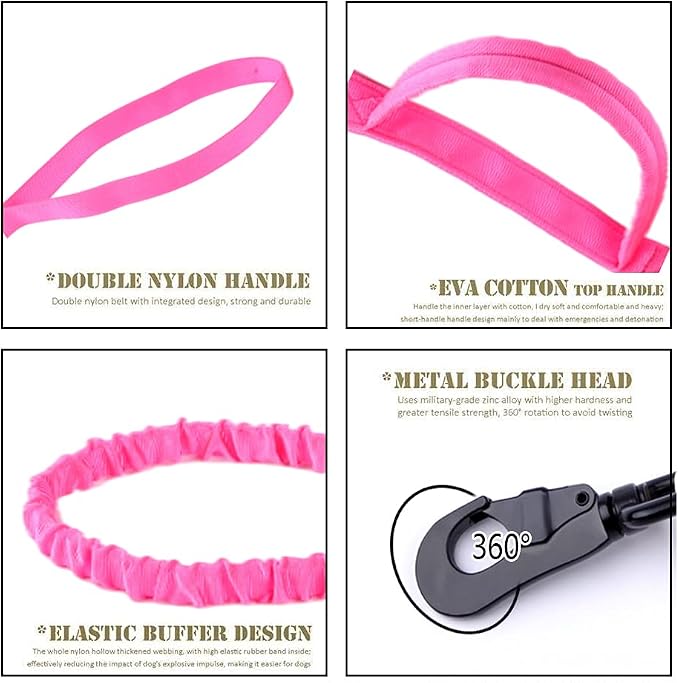 Tactical Dog Collar and Leash Set Adjustable Military Nylon Dog Collar with Control Handle and Heavy Duty Metal Buckle for Large Dogs（Pink XXL