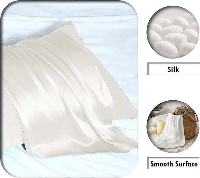 Silk Pillow Cases 2 Pack Soft Breathable and Sliky King Size Pillow Cases Set of 2,Natural Mulberry Silk Pillowcase Set of 2 for Hair and Skin with Hidden Zipper (Ivory,20"X 36",2pcs)