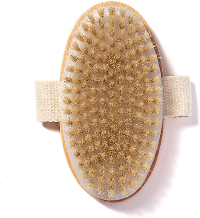 Natural Bristles Wooden Dry/Wet Body Brush, 5x2.8 Handheld Bath & Shower Body Exfoliating Brush Scrubber, Good for Lymphatic Drainage, Detox, Cellulite and Blood Circulation.