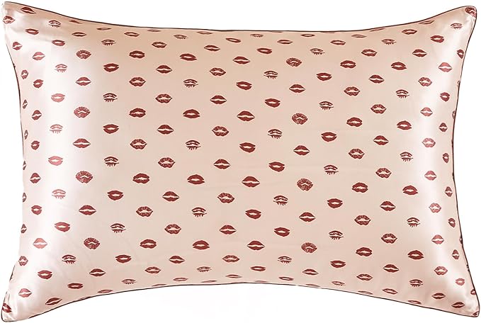 THXSILK Natural Mulberry Silk Pillowcase for Hair and Skin, Grade 6A+ Dual-Sided Silk Pillow Case with Hidden Zipper, King Size 20"x36" Silk Pillow Case, 1pc, Pink Lipprint