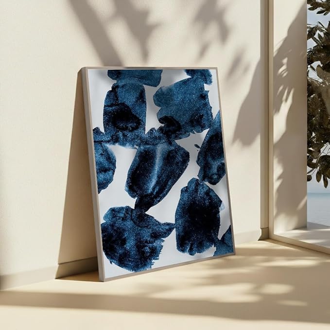 Monem Art Blue Abstract Watercolor Texture Print - Minimalist Modern Art Poster - Wall Decor for Living Room, Bedroom or Office - 12x16 Silver Framed CANVAS Wall Art by Mareike Bohmer