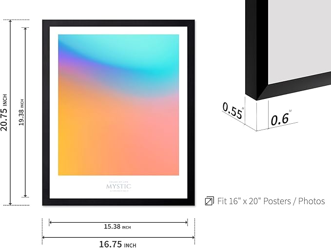 Monem Art Mystic Iridescent Gradient Print - Minimalist Abstract Color Field Poster - Wall Decor for Living Room, Bedroom or Office - 16x20 Black Framed Wall Art by Rs Lab Studio