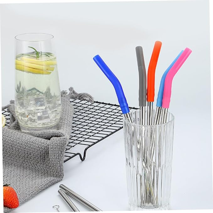 Garneck Reusable Stainless Steel Straws Set with Silicone Sleeves Cleaning Brush Mixed Colors Drinking Straws for Home Office Travel and Outdoor Use