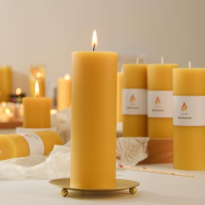 AGLARY2PCS Pure Beeswax Pillar Candles, 2-Inch Diameter x 6-Inch Height, Natural Unbleached Beeswax, Unscented, Durable & Safe for Home Decor