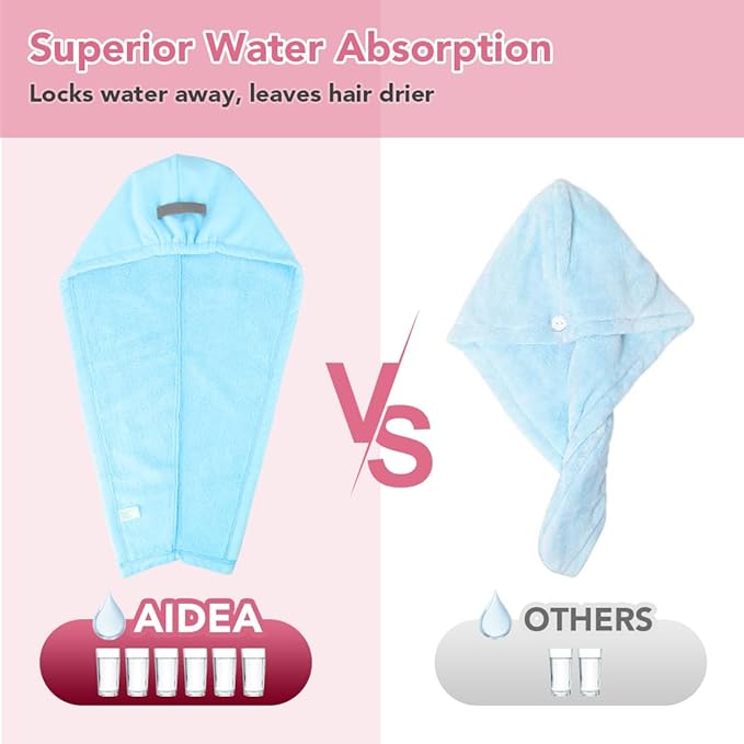 AIDEA Microfiber Hair Towel, Open Wide-End Hair Towels, Super Absorbent Hair Towel Wrap for Women, 5Pack, 31.5×18.9 inch