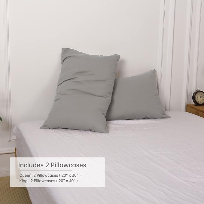 Simple&Opulence Linen Pillowcases 1 Pair Basic Style 55% Euro Linen 45% Cotton Blend Solid Color Flax Shams Set of 2, Standard Queen Size 20"x30", Grey