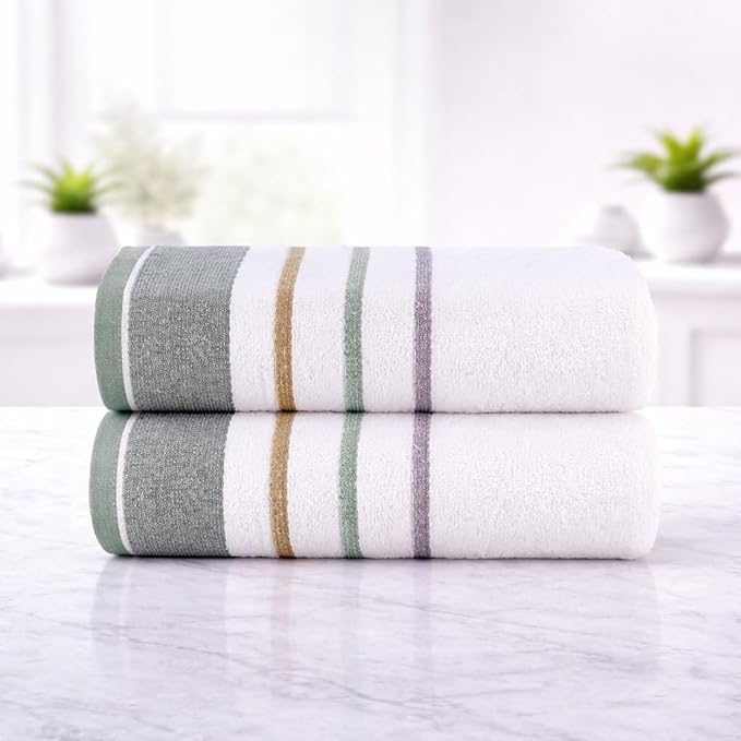 CASA COPENHAGEN White Bay 2Pcs 100% Egyptian Cotton Large Designer Bathsheet Towels Gift Set- Grey - Sea Grass, 600GSM, 35"x70" 2Bath Sheet Towels for Bathroom (Gift Set for Women & Men)