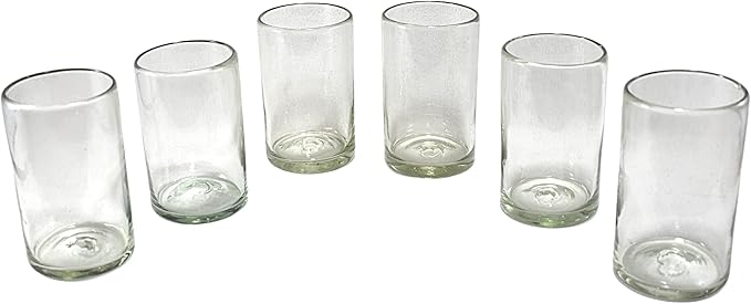 Hand Blown Drinking Glasses Artisan Crafted from Mexico Set of 6 pieces (Natural, Water 16 Oz.)