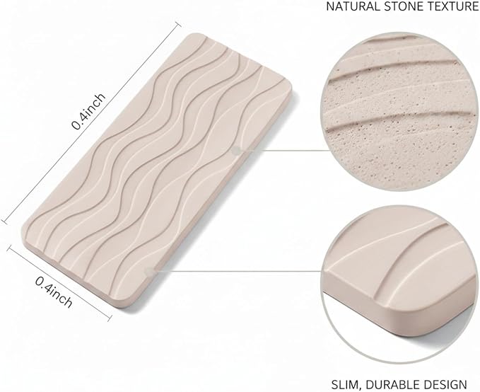 Diatomaceous Earth Soap Dish, Rectangular Stone Bar Soap Holder for Bathroom Sink & Shower, Absorbent Tray (8.7 x 3.5 Inch)