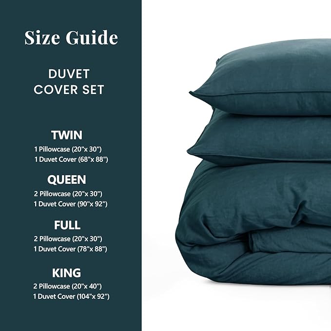 S VICTORY SYMBOL 100% Organic Linen Duvet Cover Set 3PCS King Size,Pure Natural French Flax Bedding,1 Comforter Cover and 2 Pillowcases,Farmhouse Bedding Set(Sea Blue)
