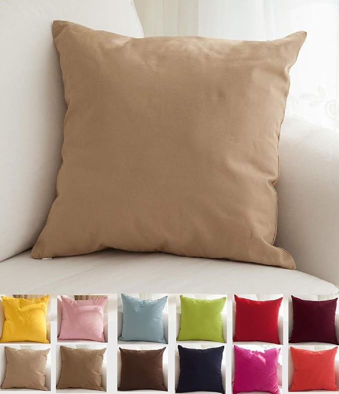 TangDepot 100% Cotton Solid Throw Pillow Cover 12x18 Khaki | 100% cotton, same-color zip, machine wash & air dry. For living room, bedroom, office, car. 42 colors, 74 sizes. Cover only.