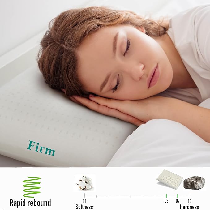 100% Natural Talalay Latex Pillow, Luxury Standard Strong Support Sleeping Bed Pillow for Side, Back, and Stomach Sleepers, Firm Latex Foam Pillow, Removable Breathable Cotton Cover (Standard (Firm))