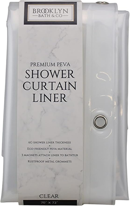 Dependable Industries inc. Essentials Premium 6 Guage PEVA Shower Curtain Liner - PVC Free Magnetized Bottom Odorless with Rustproof Grommets (Clear)