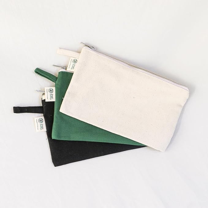 Simple Ecology Organic Cotton Canvas Zipper Toiletry, Cosmetic, Travel, Pencil Pouch - Natural