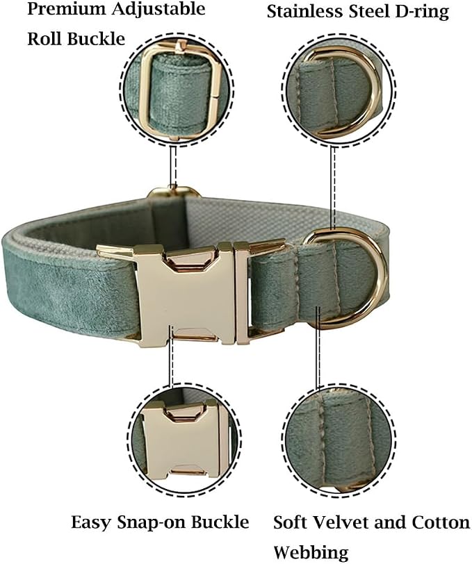 Velvet Dog Collar and Leash Set with Quick Release Metal Buckle | Bright & Stylish Leash and Collar Set, Soft Heavy Duty Pet Collars Adjustable for Samll Medium Large Dogs or Cats