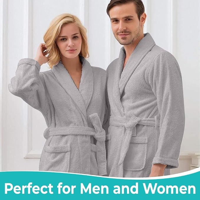 KAHAF COLLECTION Cotton Terry Robes for Women and Men, Terry Shawl Collar Bathrobe, ONE SIZE - UNISEX Men & Women Spa Robe