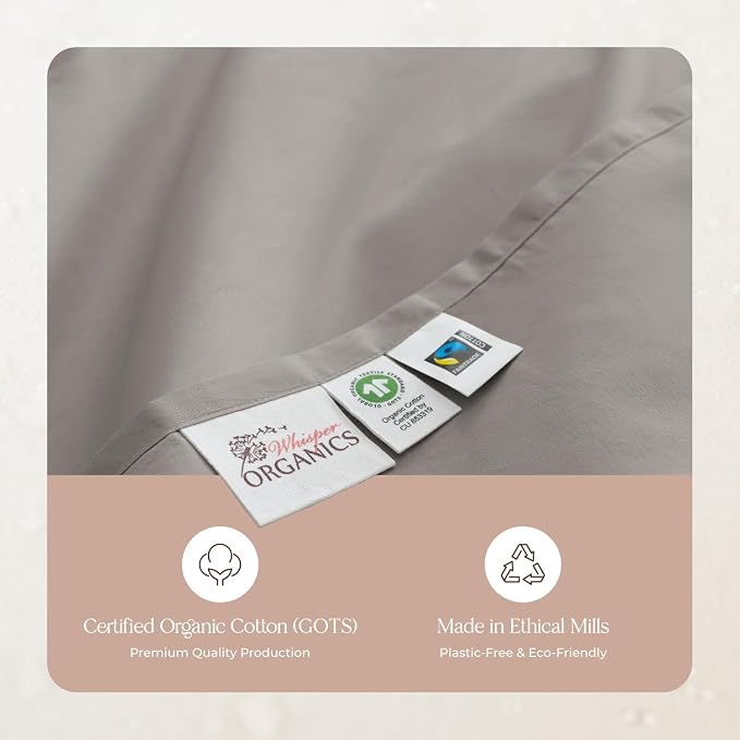Organic Full Fitted Sheet Only Deep Pocket - 100% Organic Cotton Sheets with Breathable 300 Thread Count Sateen Weave GOTS & Fairtrade Certified - Soft Fitted Bed Sheets Only (Classic Grey, Full)