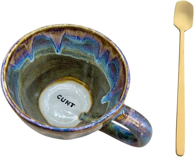 Jumbo Lightning Sweary Mug,Glaze Ceramic Mug,Handmade Pottery Coffee Mugs, Engraved Sarcastic Quote - Gift for Friends and Coworkers,Comes with a fine coffee spoon (CUNT)